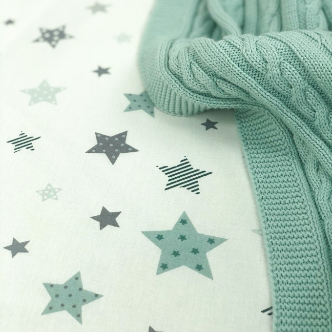 Husa saltea rotunda patut bebe copii cu elastic, Stelute menta (4)